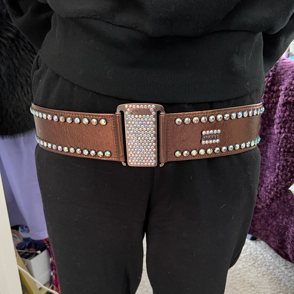 B.B. Simon Brown Belt with Crystal Embellishments